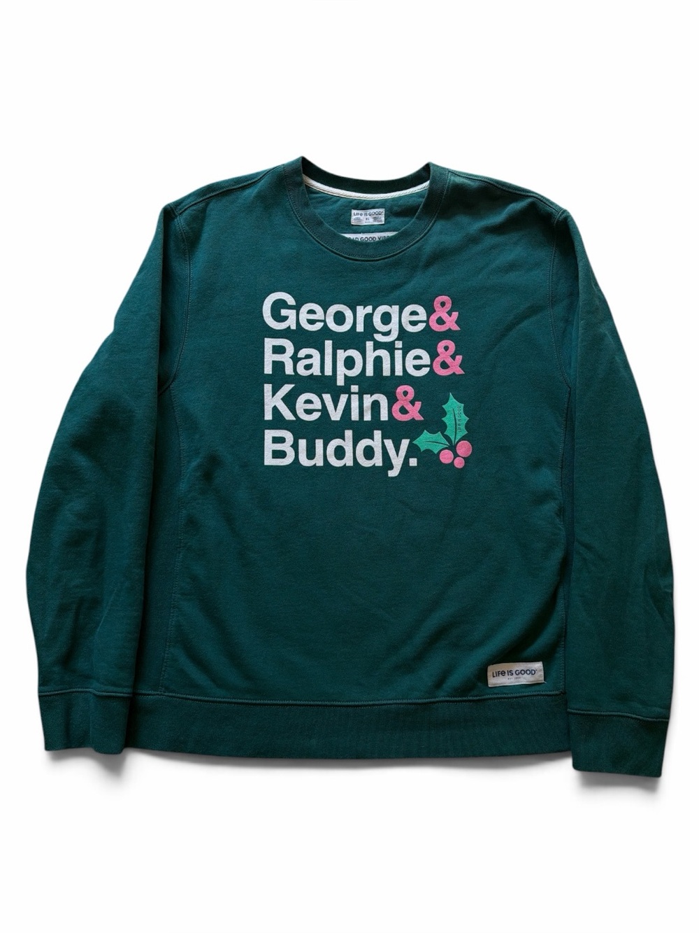 Life Is Good Christmas Movie Names Crewneck Sweatshirt Green Women's Size XL